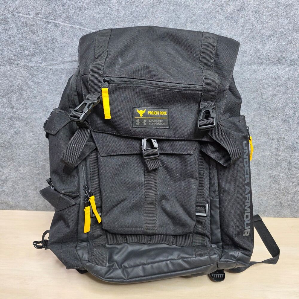 Under Armour UA Project Rock Freedom Regiment Laptop Backpack Black Yellow READ